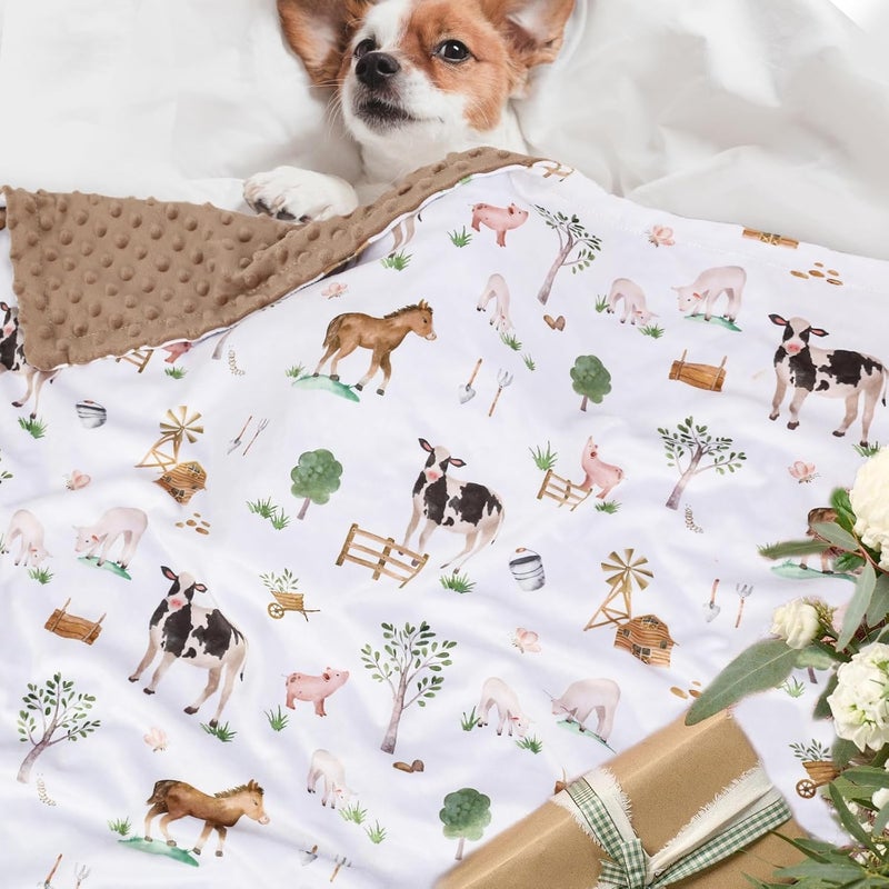BOPRIO Baby Blankets for Boys Girls, Soft Lightweight Nursery Minky Blankets with Double Layer Dotted Backing for Infant Toddler Nursery Crib with Cute Farm Animals Design 30 x 40 Inch - Image 5